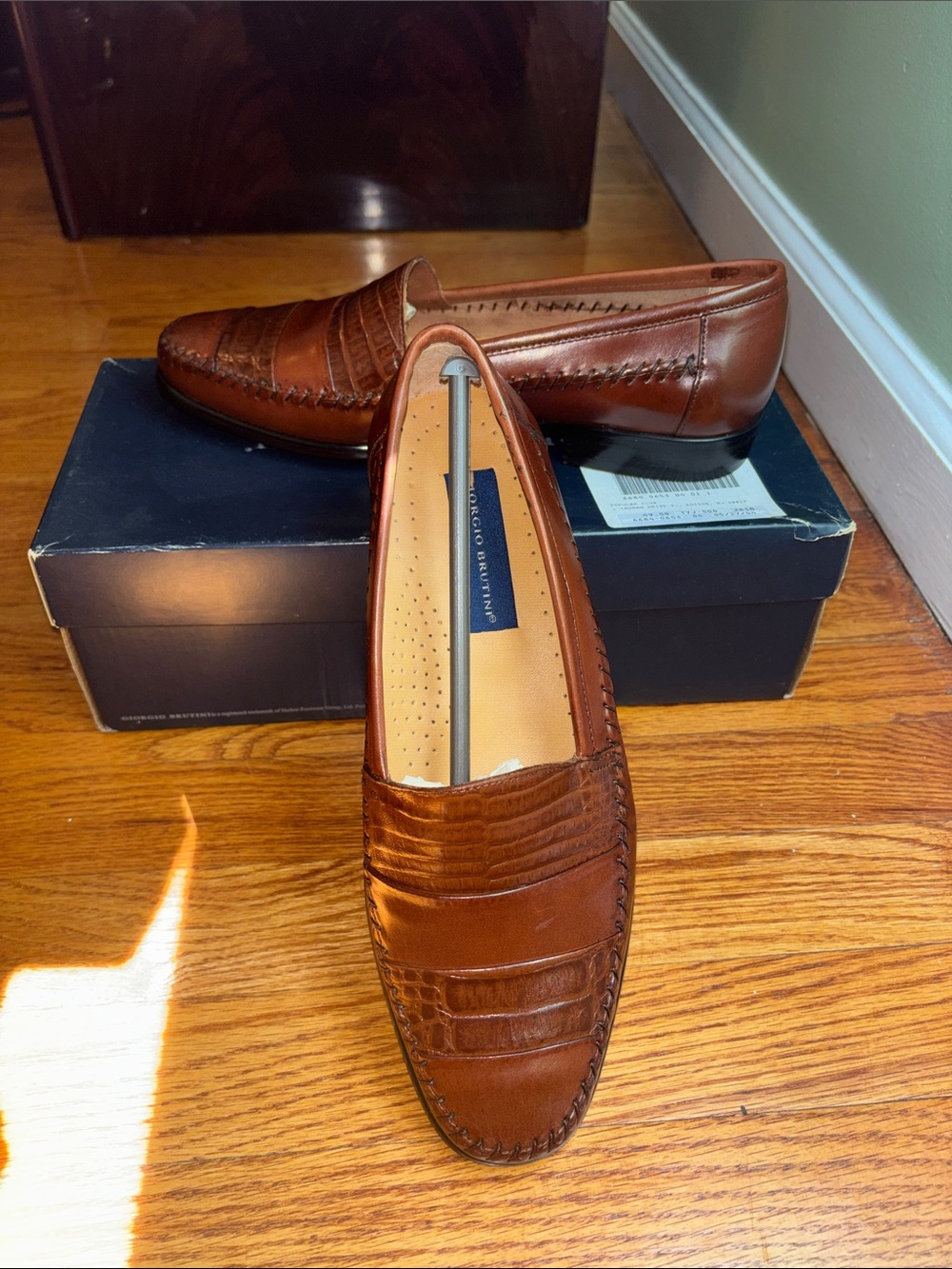 Giorgio Brutini Cognac Brown Leather Penny Loafers